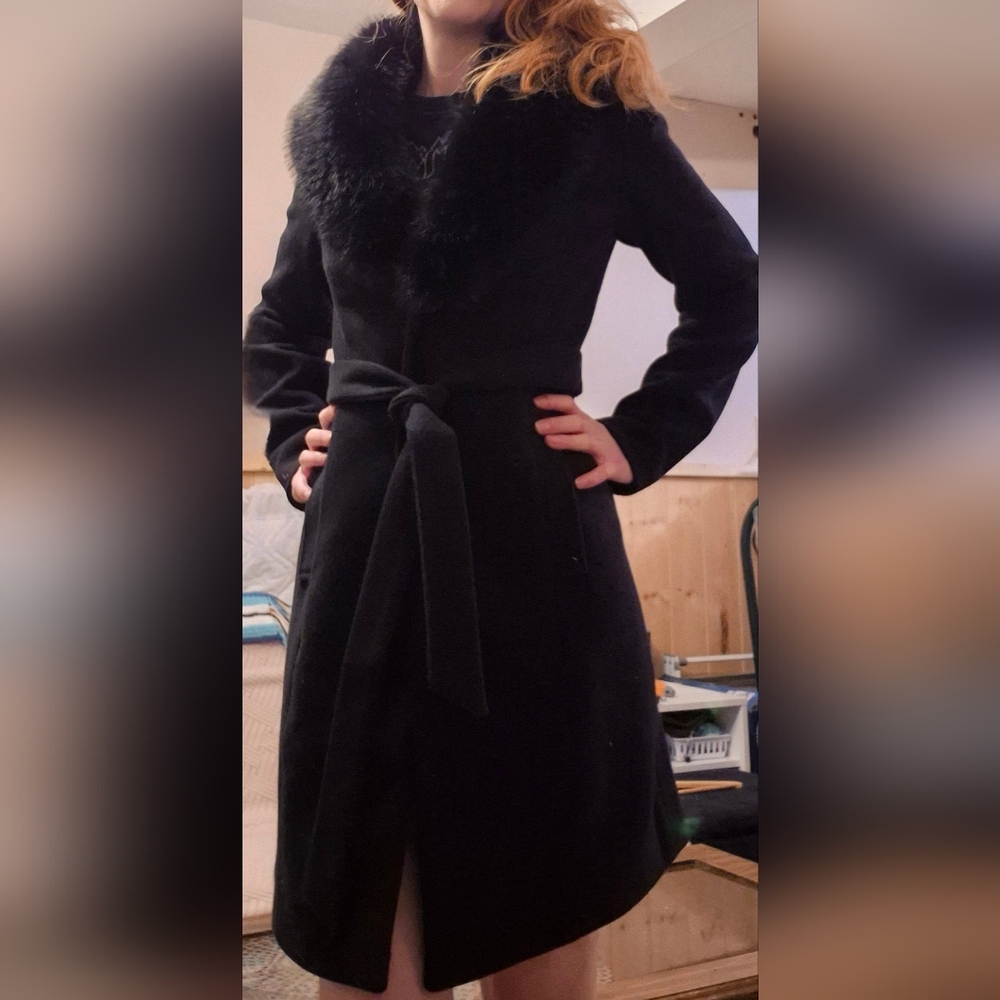 Guess Black Pea Coat for Women Removable Faux Fur Collar